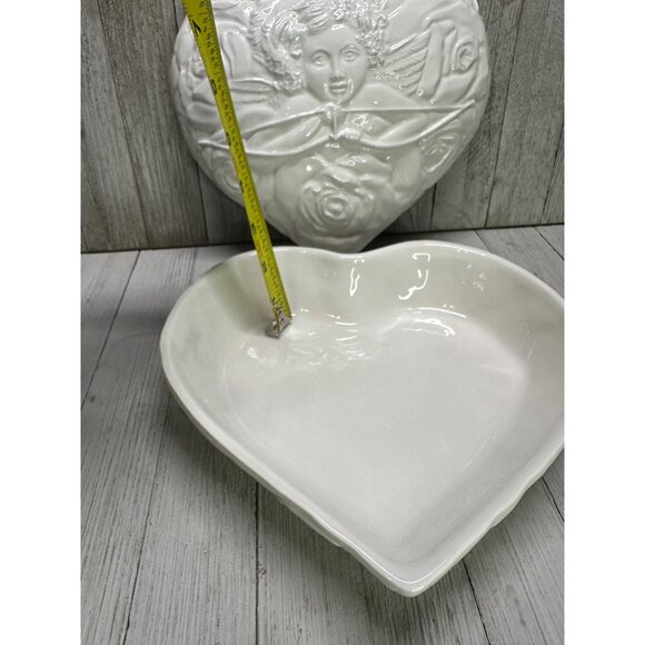 Vintage White Ceramic Large Dish with Lid Angel Cupid Made in Italy 8" Long 7345 - Picture 6 of 11
